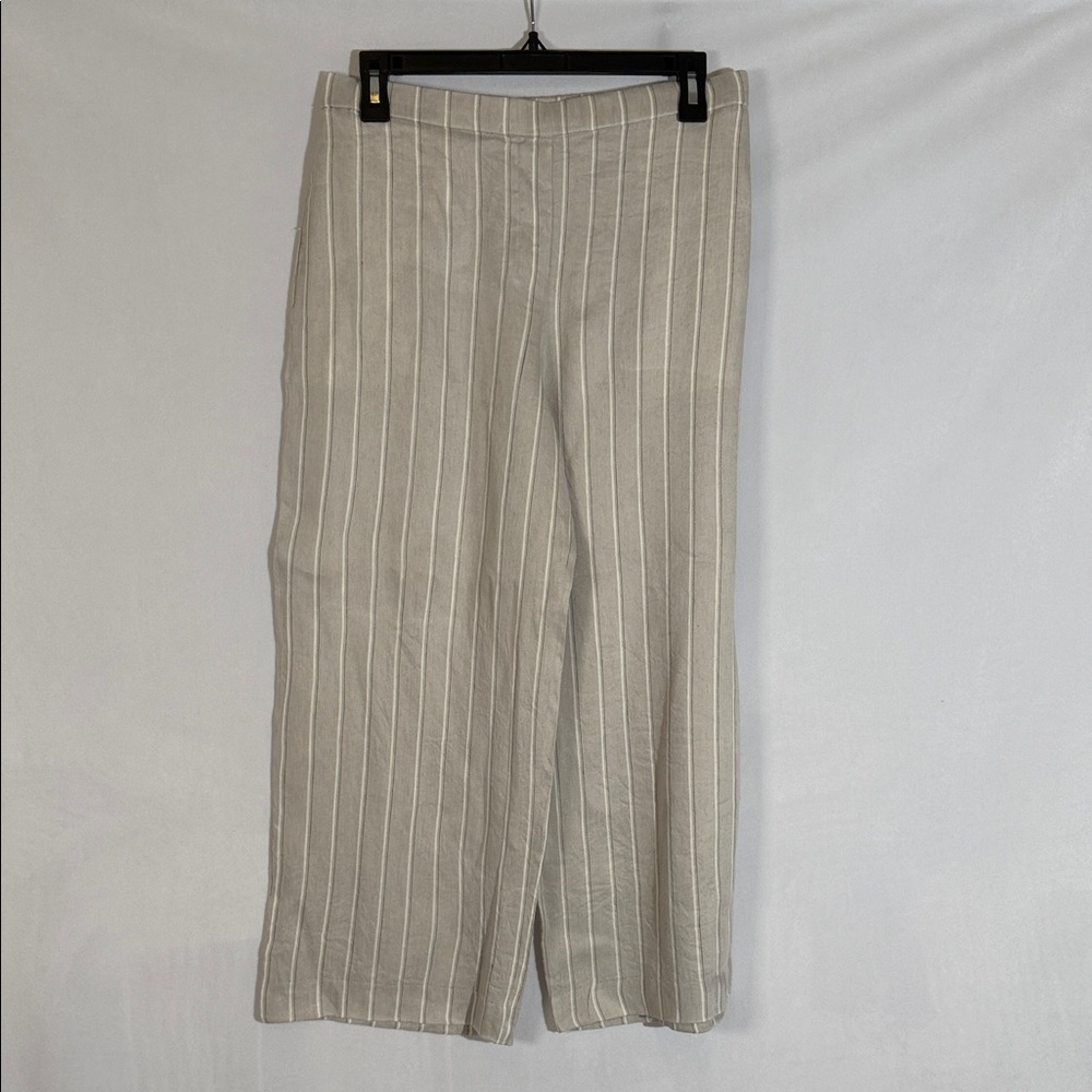 Theory Wide Pull On Stripe Pants Size S Linen Blend